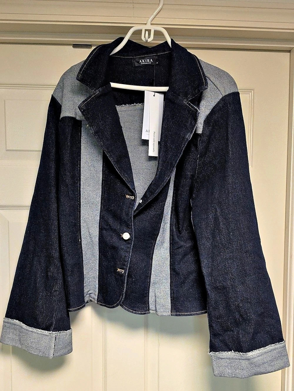 Akira Color Block Denim Jacket Blue & Gray